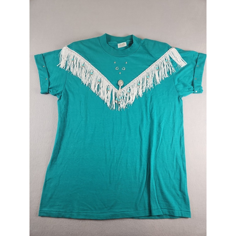 vintage Hazelwoods t shirt western cowgirl fringe studded concho size L